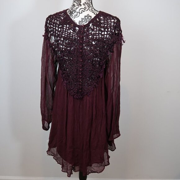 Free People Deep Purple Crochet Top Tunic/Dress M - Picture 2 of 12